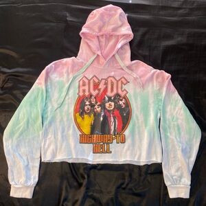 AC/DC Tie Dye Colorful Pastel Cropped Hoodie Medium Used Excellent Condition
